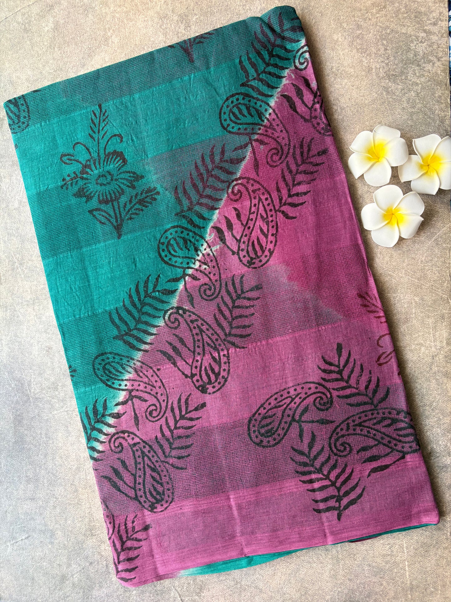 Green with Purple Kota Cotton Saree | TLL590
