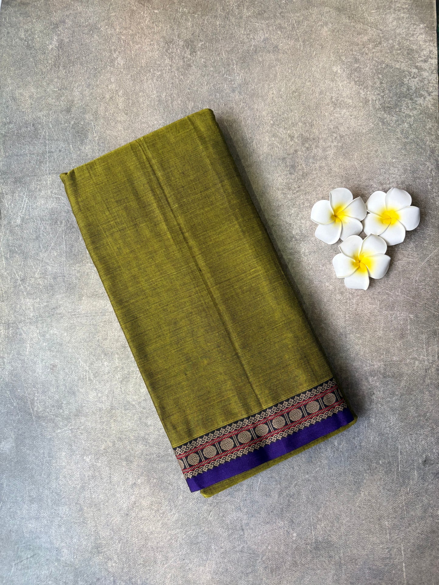 Narayanpet Cotton Saree Olive Green | TLL433