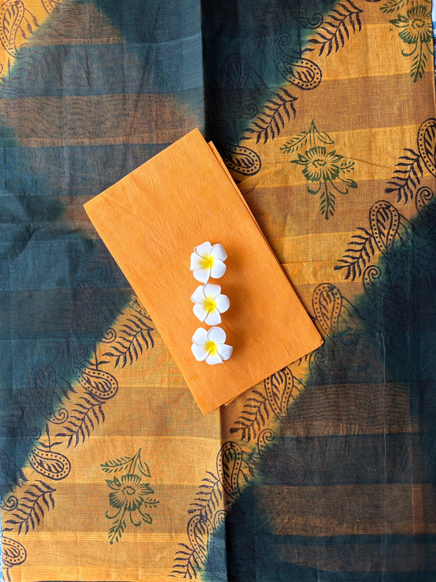 Green With Yellow Kota Cotton Saree | TLL587