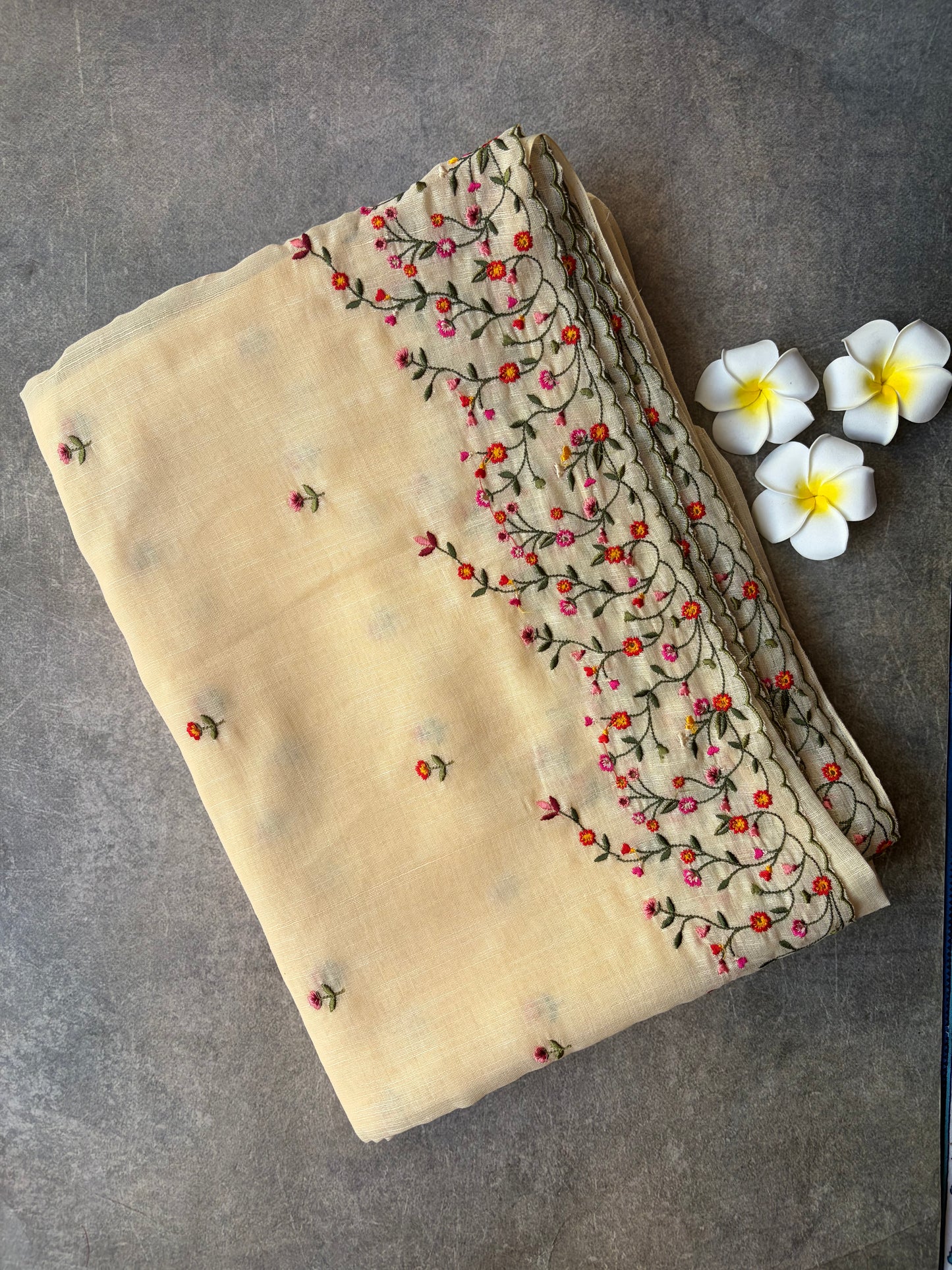 Linen Cotton Saree Cream Colour | TLL315