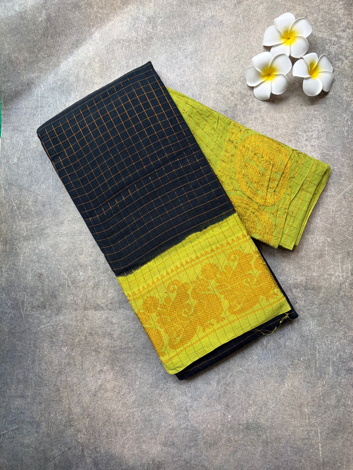 Black Sungudi | zari checked Sungudi