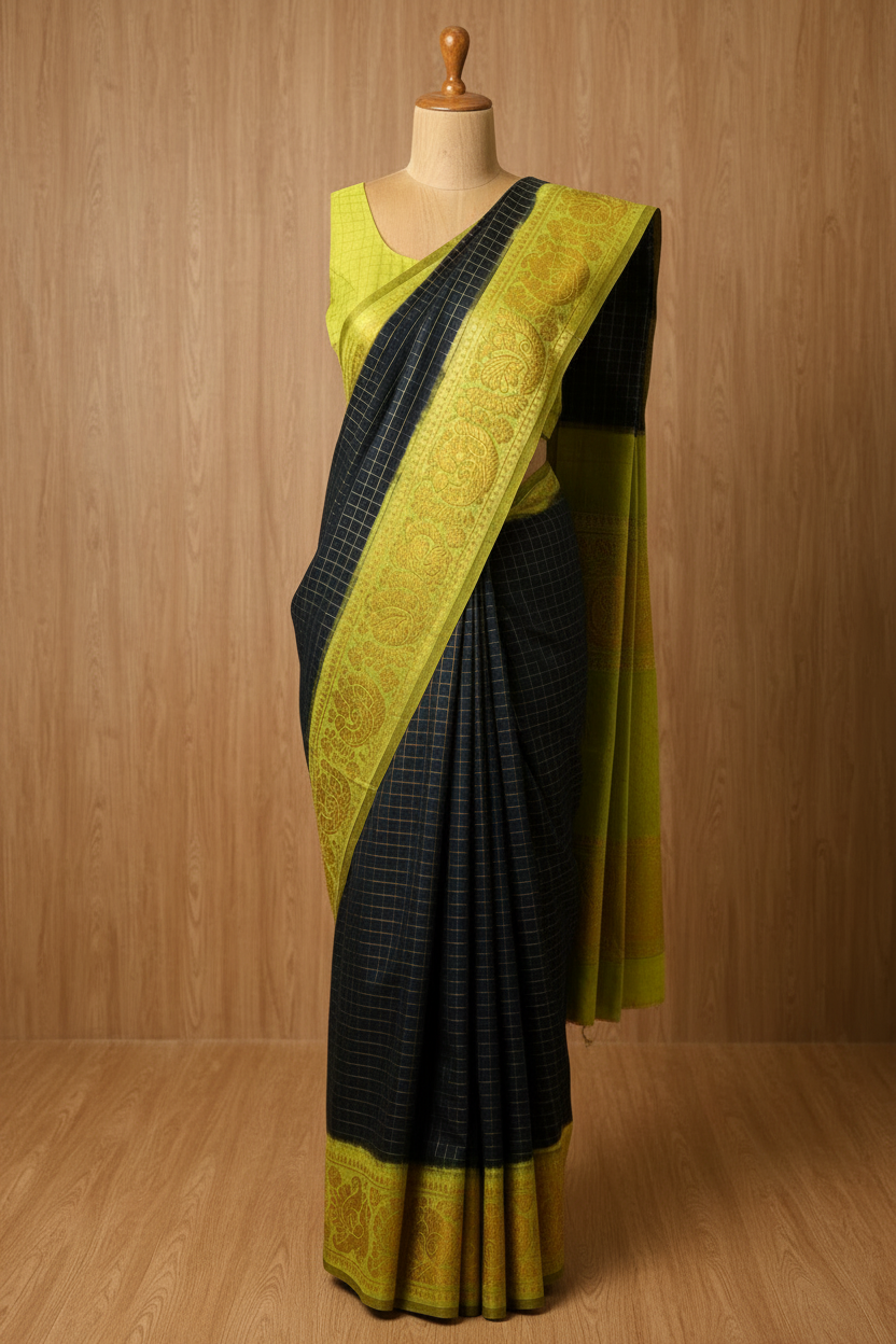 Dark Green Sungudi | zari checked Sungudi |   TLL158