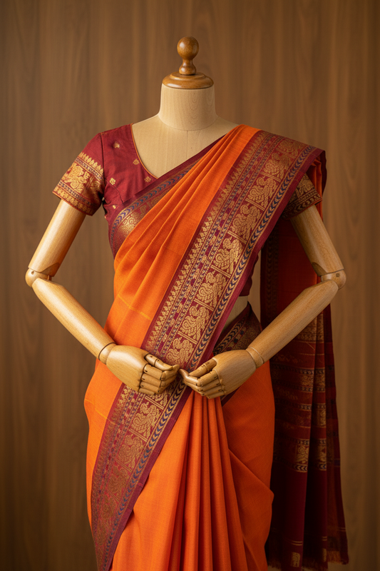 Kanchi cotton - Rust Orange and marron border | TLL136