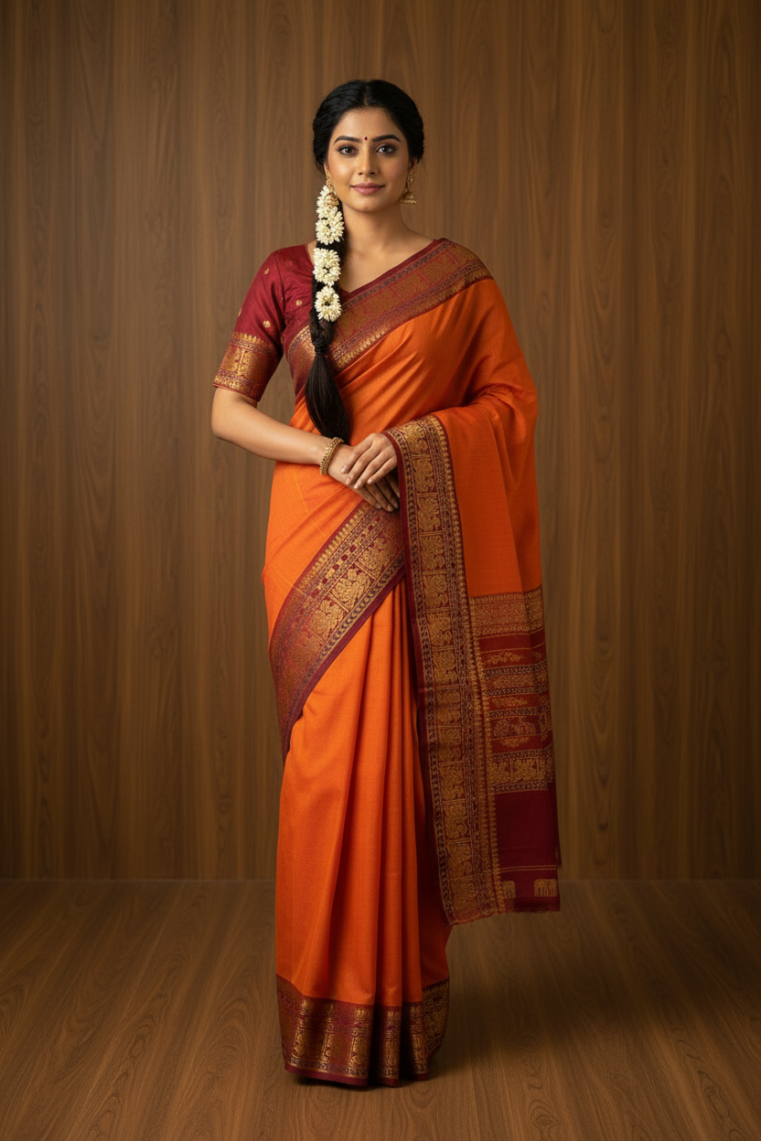 Kanchi cotton - Rust Orange and marron border | TLL136