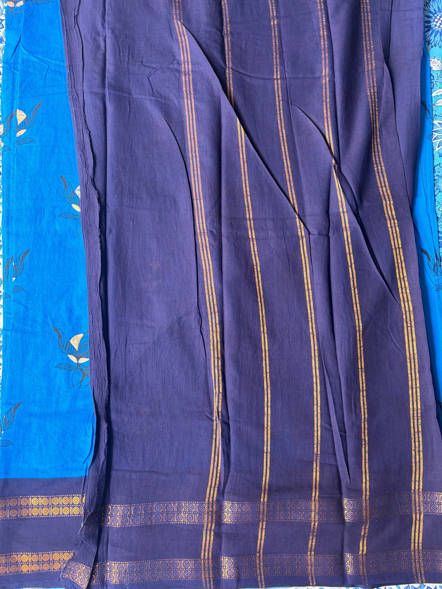 Soft Sungudi Cotton Saree | Golden Moon Ink Blue with Navy Blue Border | without blouse | TLL133