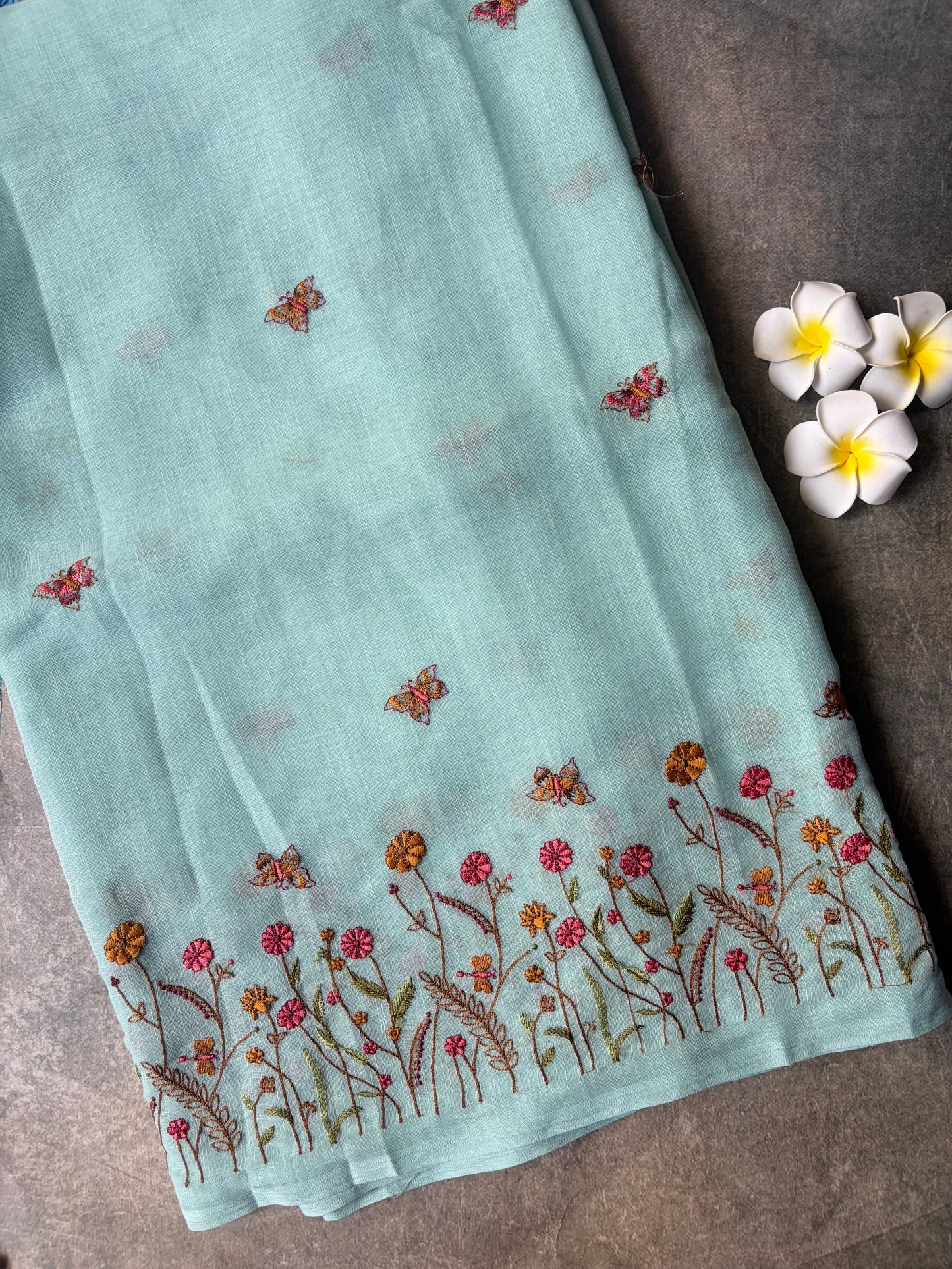 Linen Cotton Saree Ice Blue | TLL322