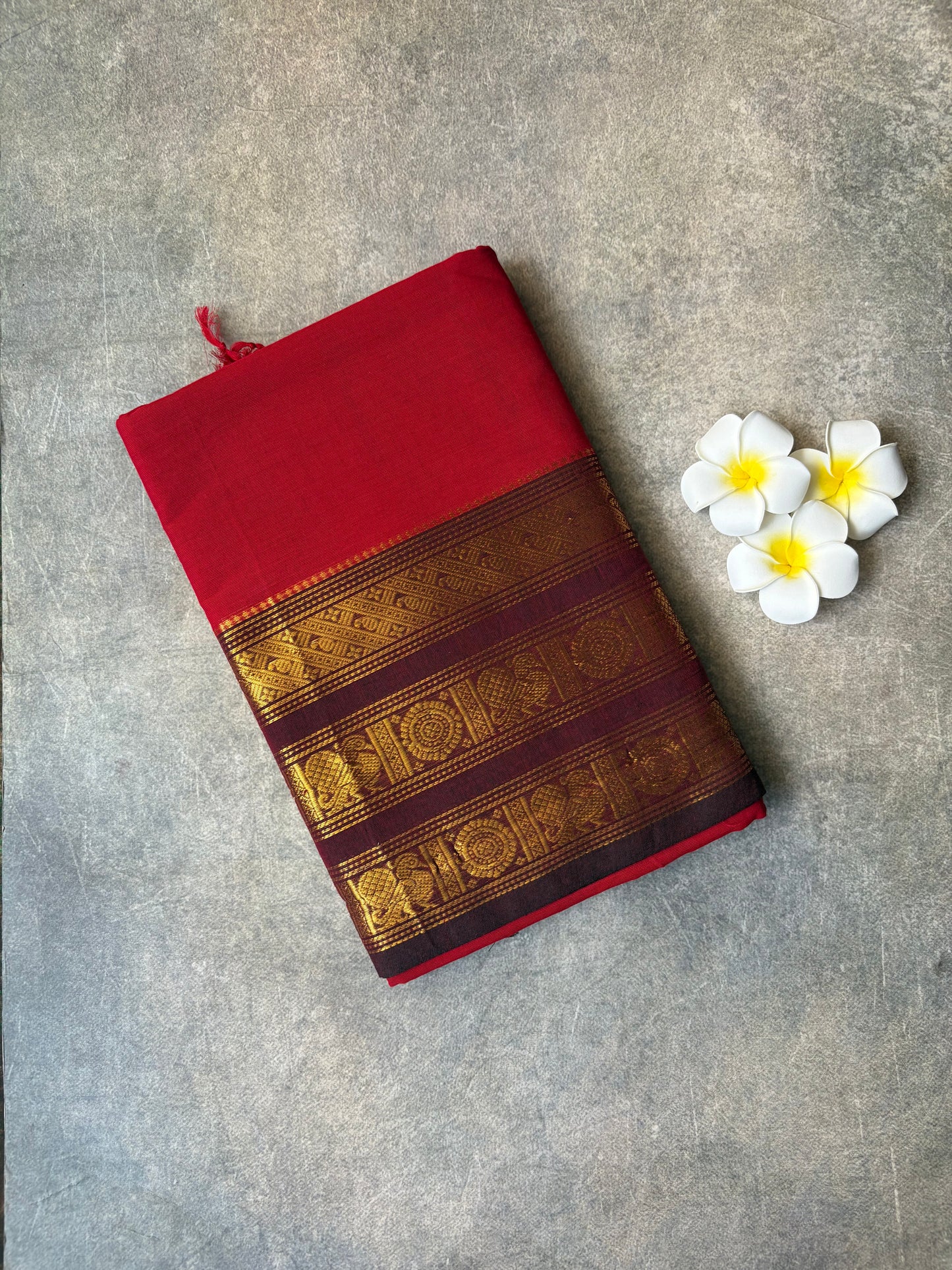 Kanchi Cotton Saree Red| TLL369