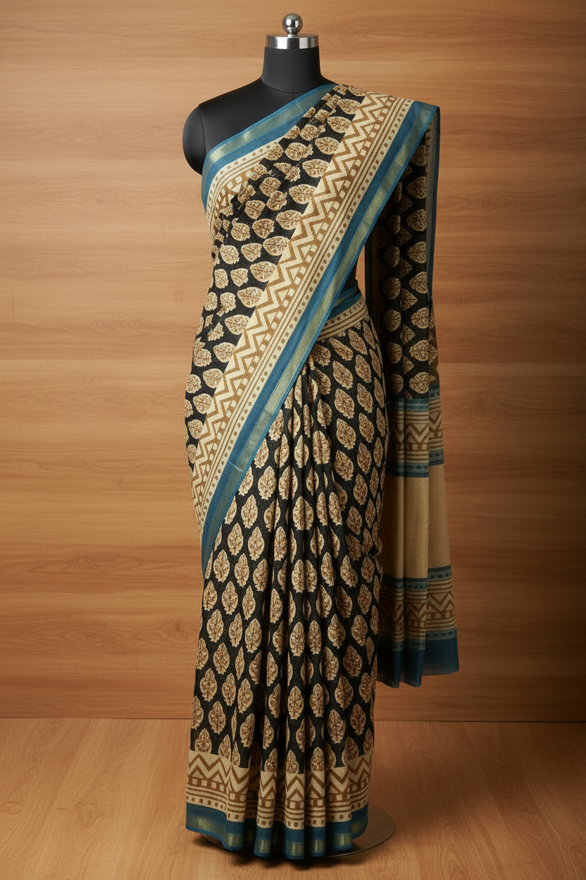 Daily Wear Soft Cotton Saree Black Under Budget | TLL227