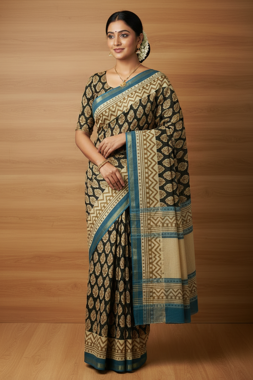 Daily Wear Soft Cotton Saree Black Under Budget | TLL227
