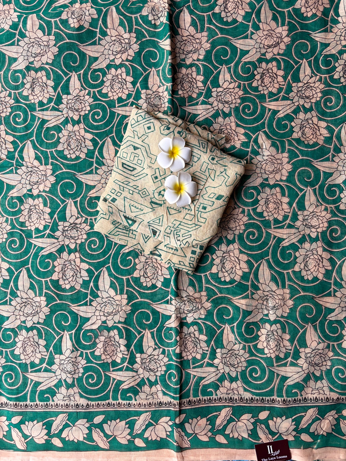 Kalamkari Mul Mul Cotton Saree Green | TLL614