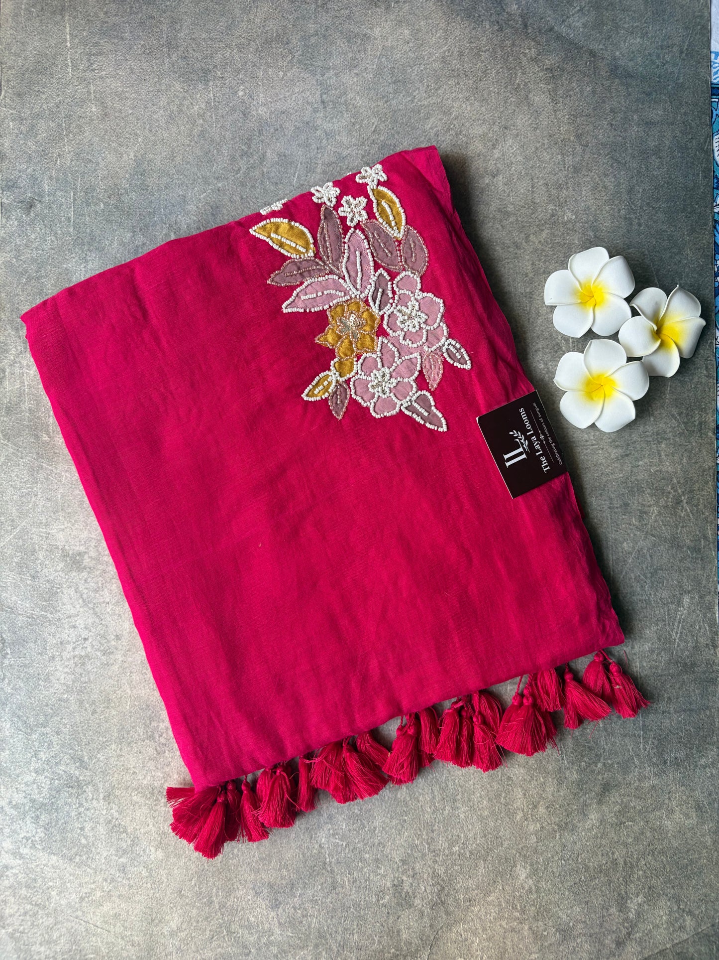 Embroidery Mul Mul Cotton Saree Magenta | TLL506