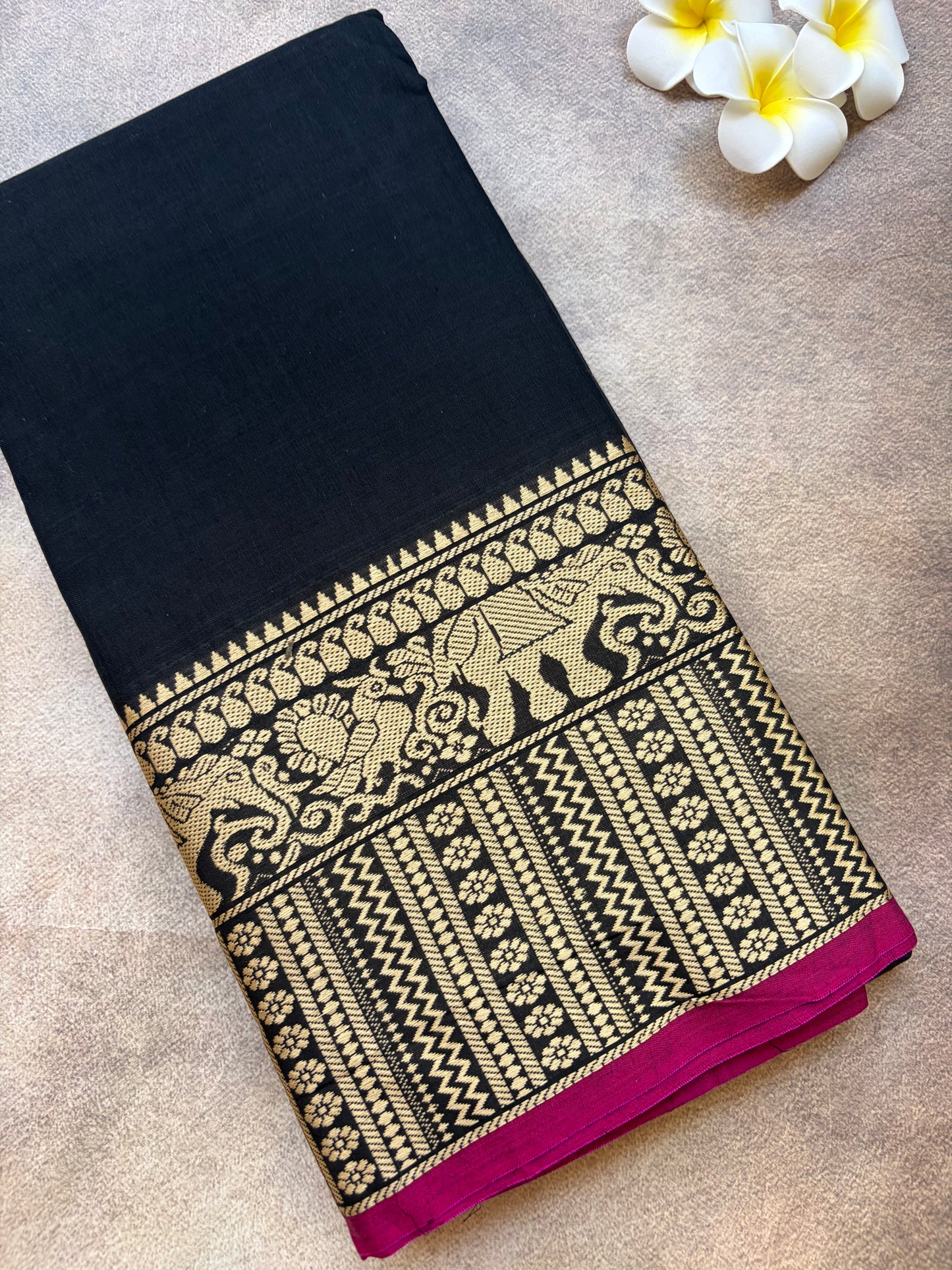 Black Narayanpet | cotton sarees pink border