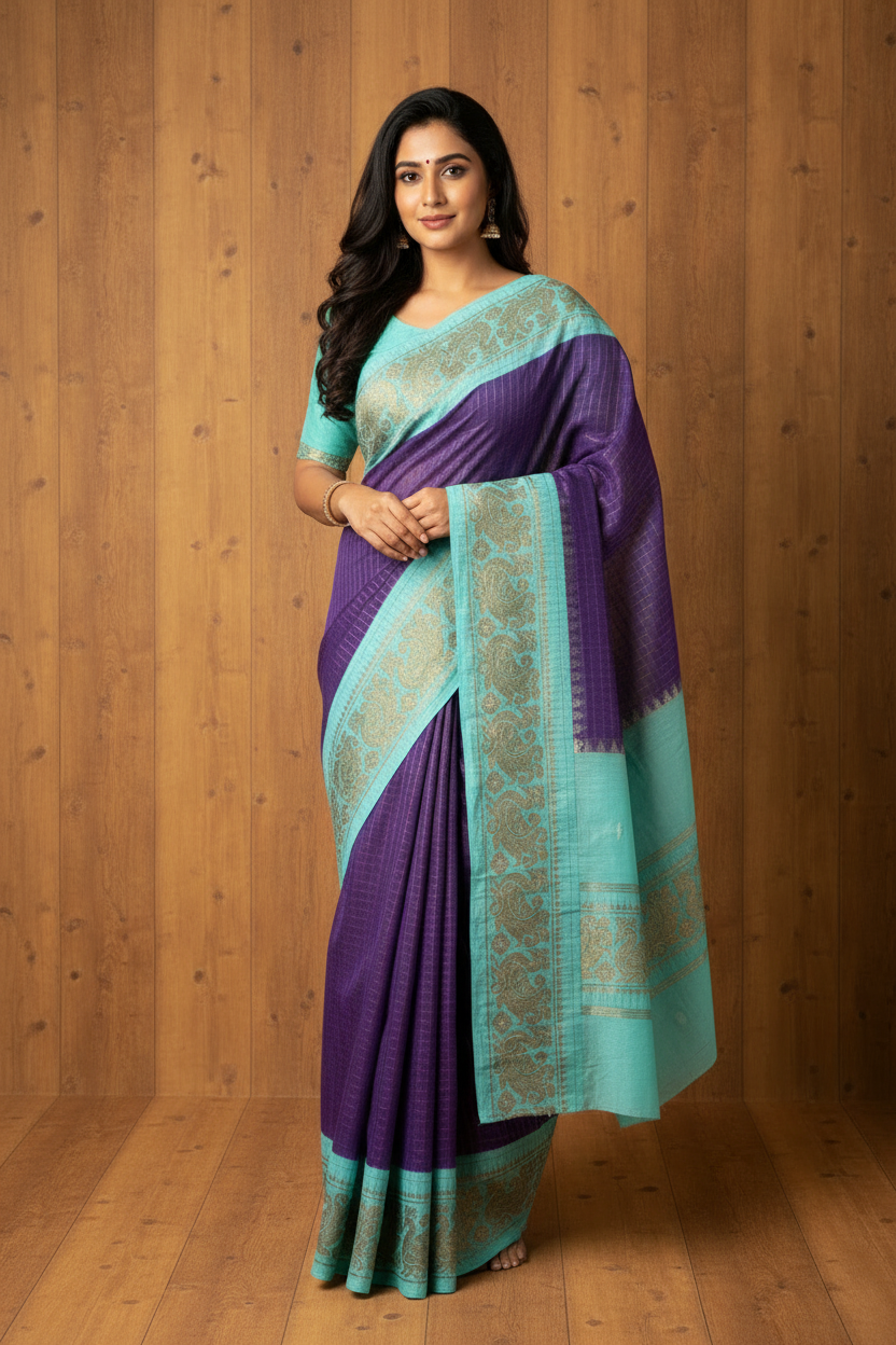 Golden checked blue Sungudi saree |TLL169