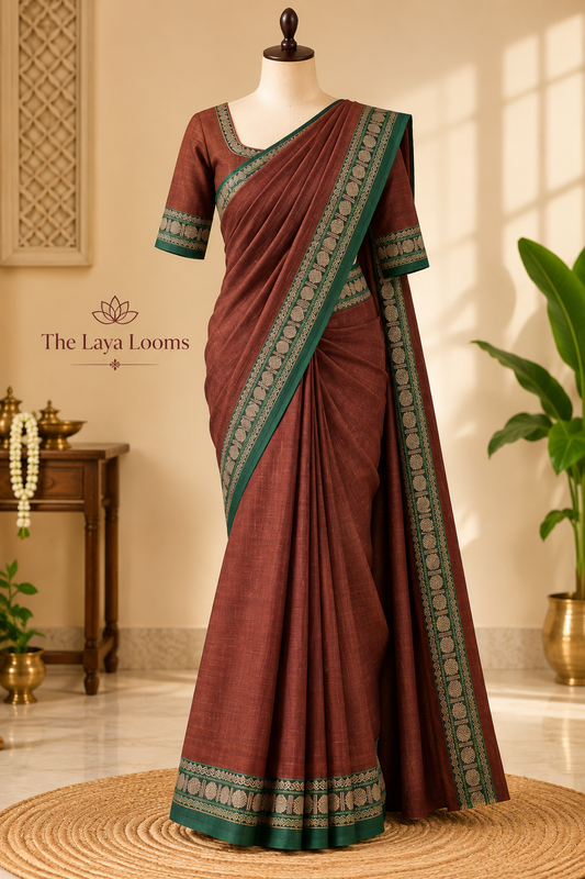 Narayanpet Cotton Saree Rust Brown | TLL442