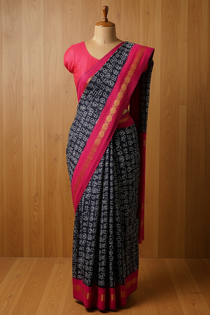 Tamil Printed Sungudi Cotton Saree Dark Blue | TLL146