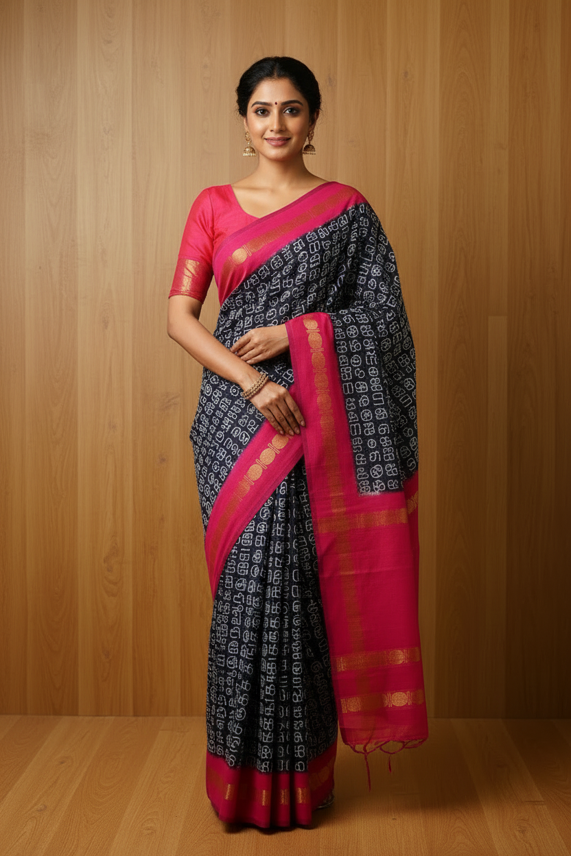 Tamil Printed Sungudi Cotton Saree Dark Blue | TLL146