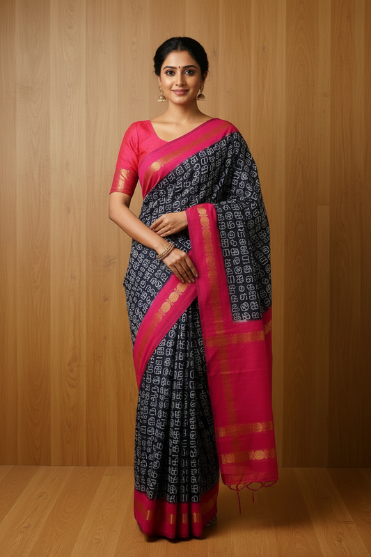 Tamil Printed Sungudi Cotton Saree Dark Blue | TLL146