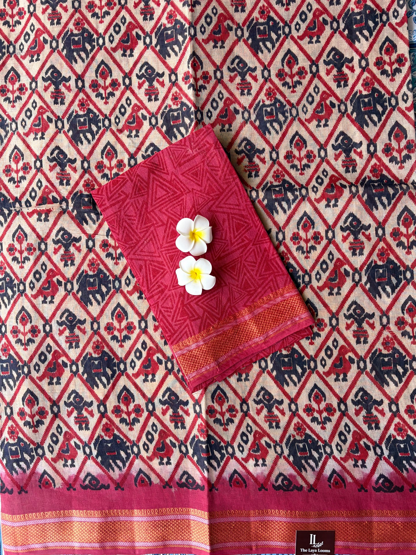 Pochampalli Cotton Saree Cream With Red Border | TLL599