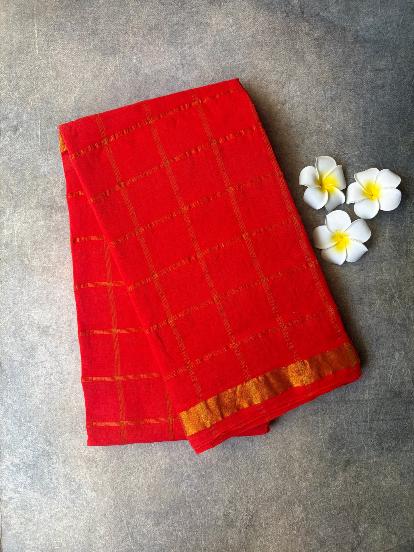 Kattam Sungudi Cotton Saree Red | TLL408