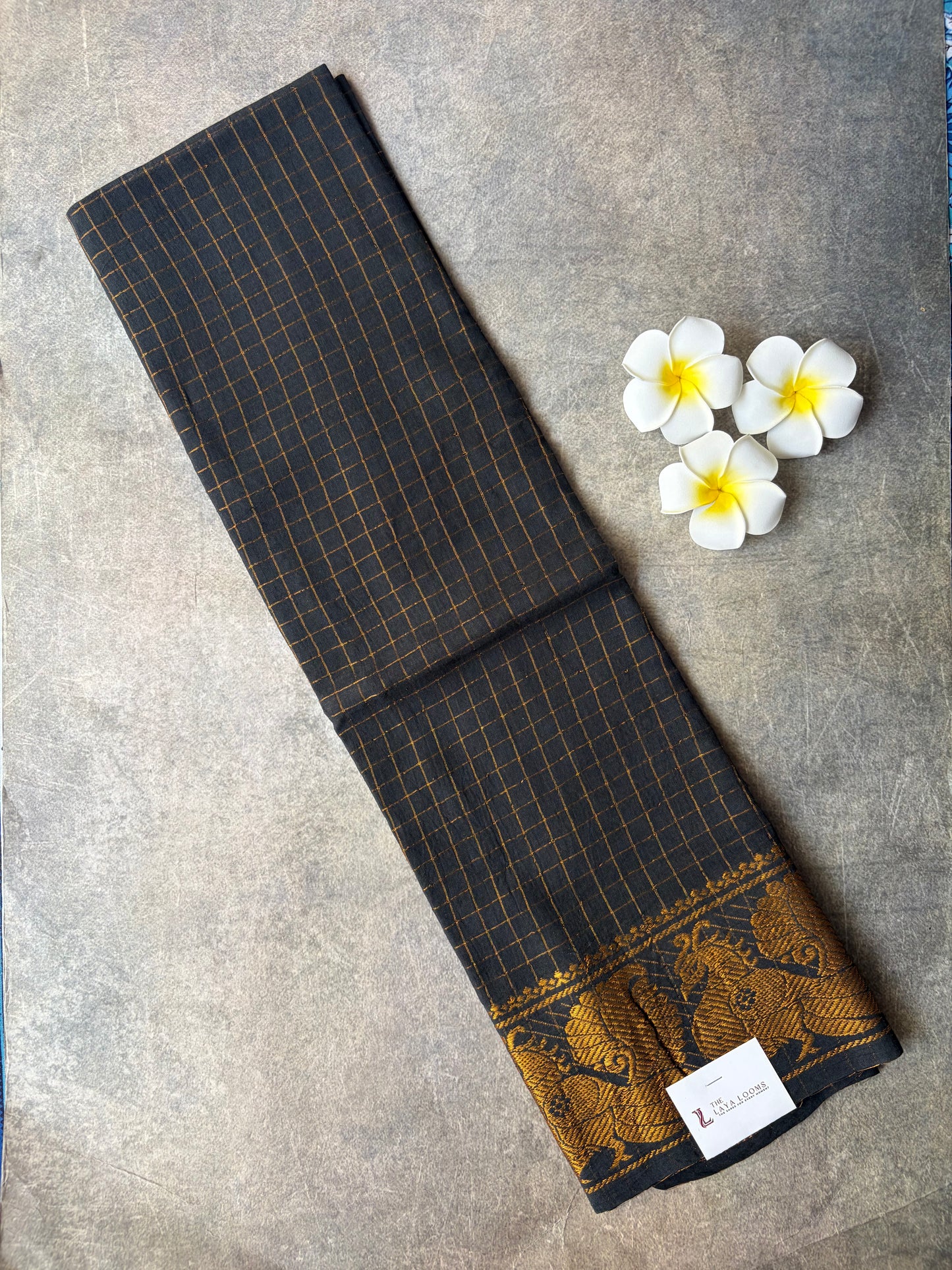 Black Golden Checked Sungudi Cotton Blouse Piece | TLL232