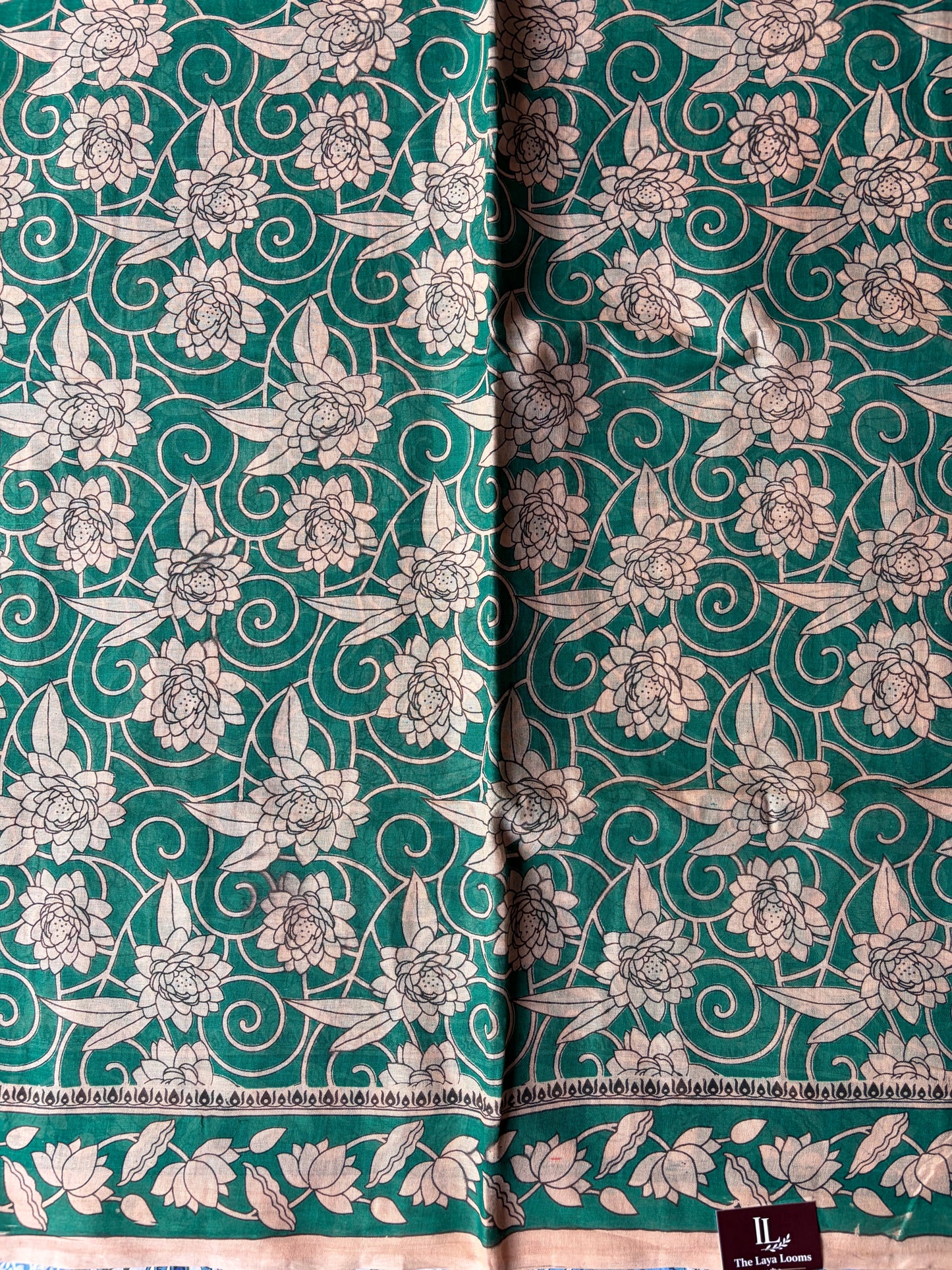 Kalamkari Mul Mul Cotton Saree Green | TLL614