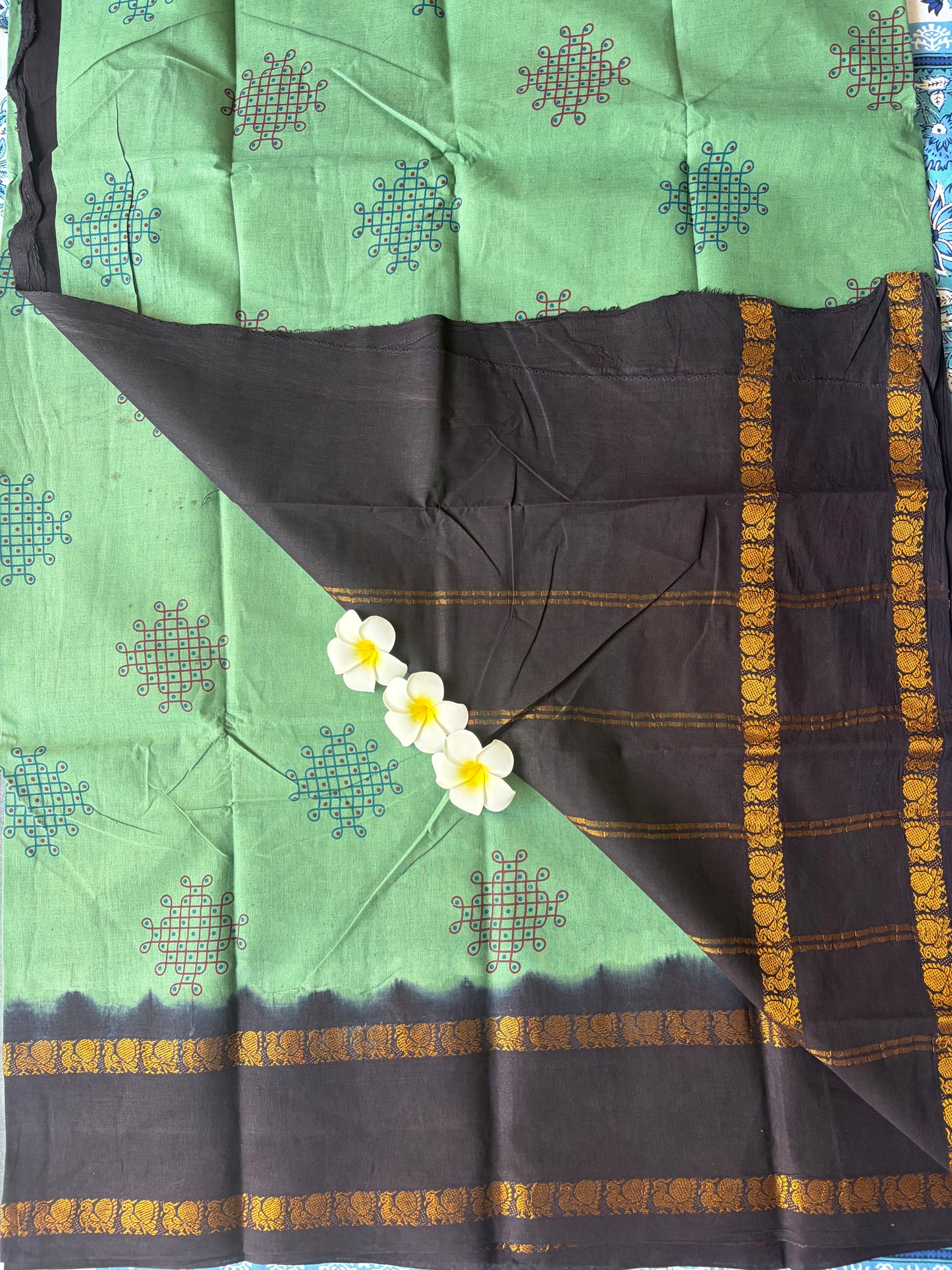 Kolam Printed Sungudi Cotton Saree Mint Green | TLL211