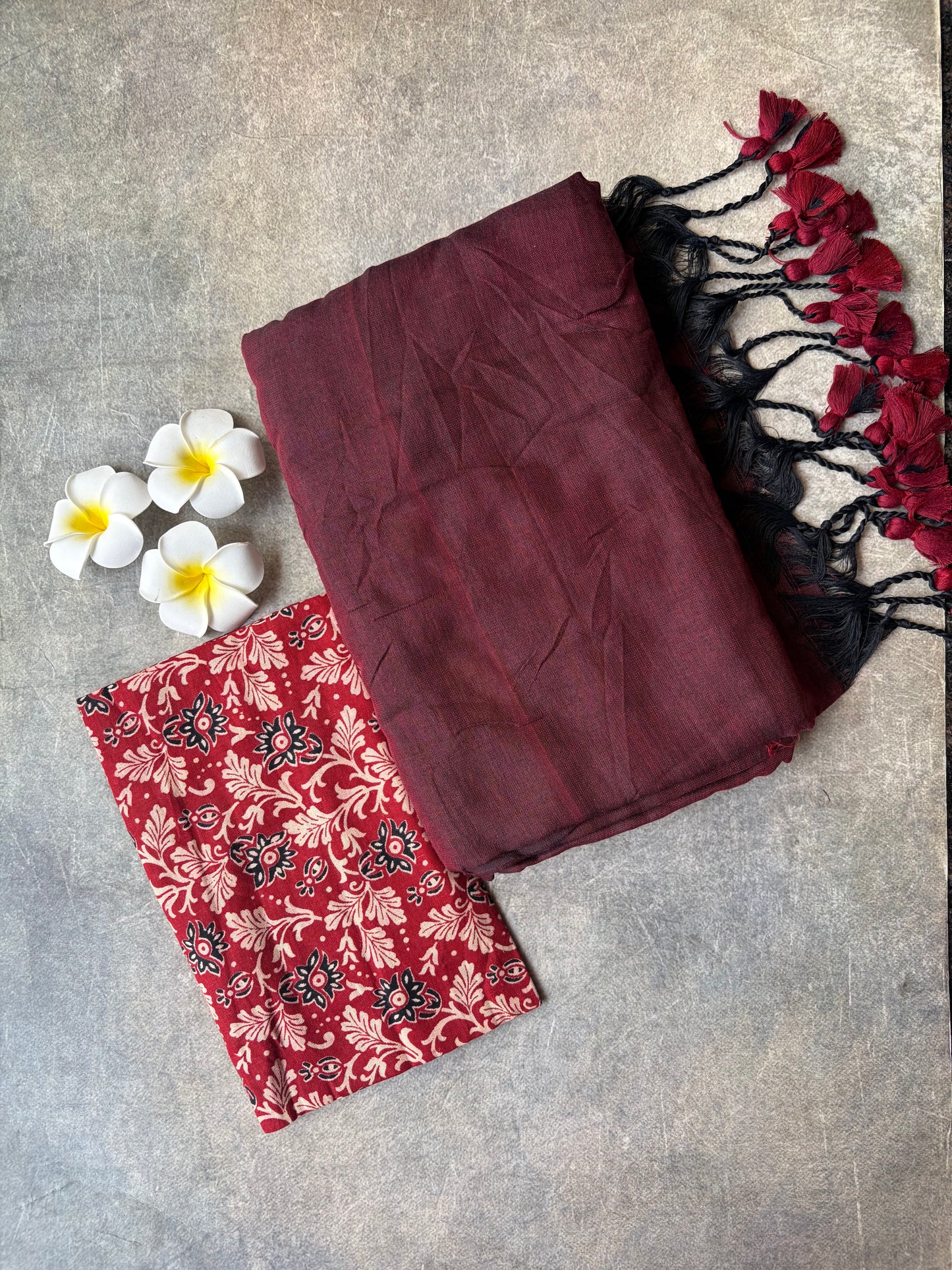 Khadi Cotton Saree Maroon | TLL727