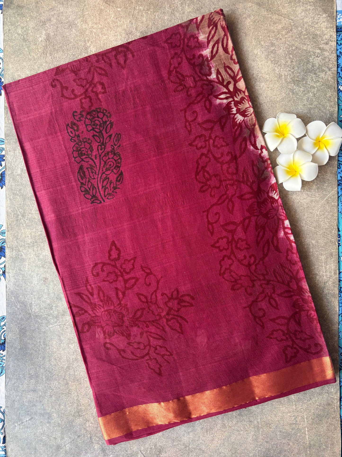Maroon with Light Brown Pure Cotton Saree | TLL583