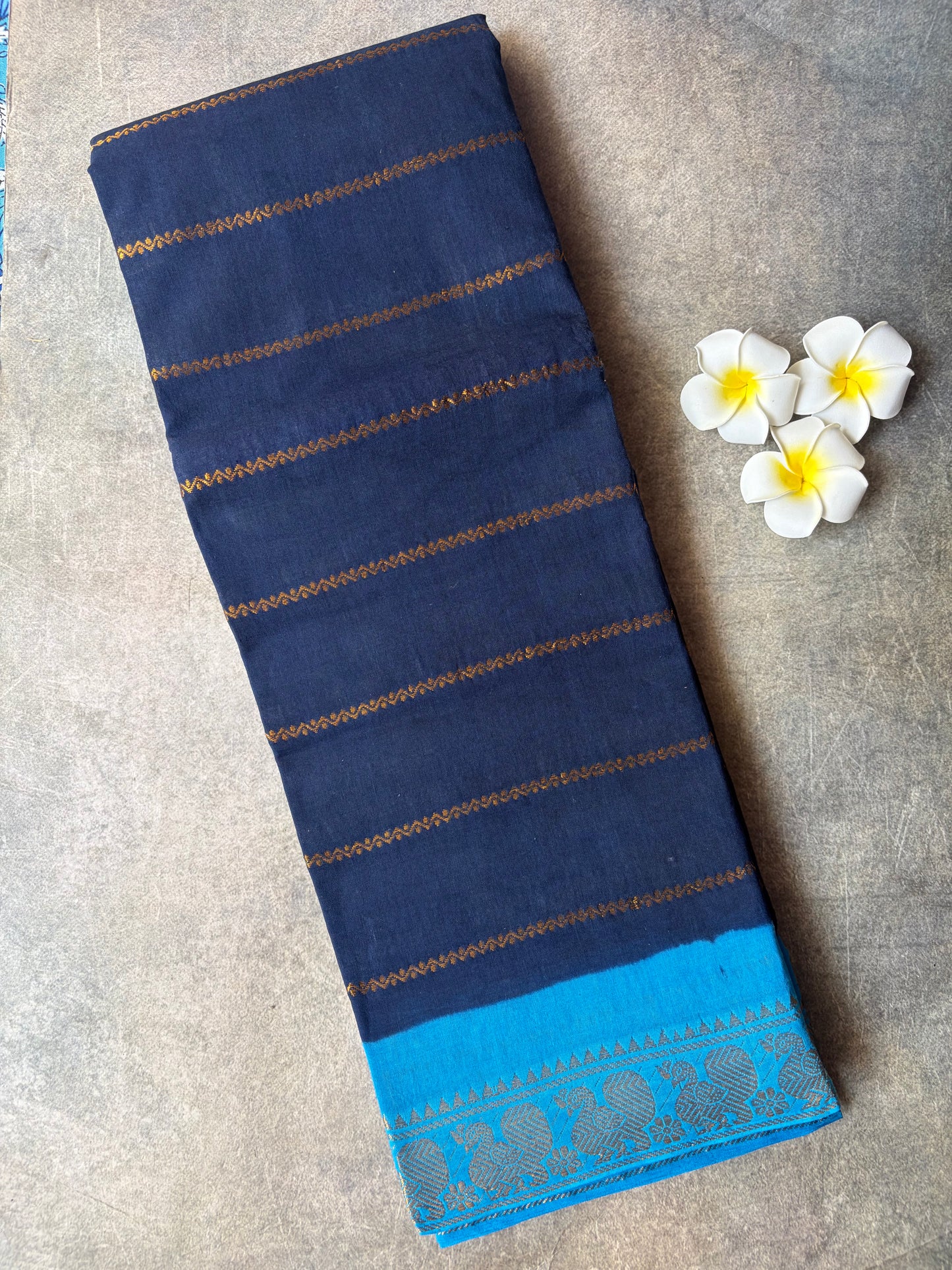 Velthari Sungudi Cotton Saree Navy Blue | TLL332