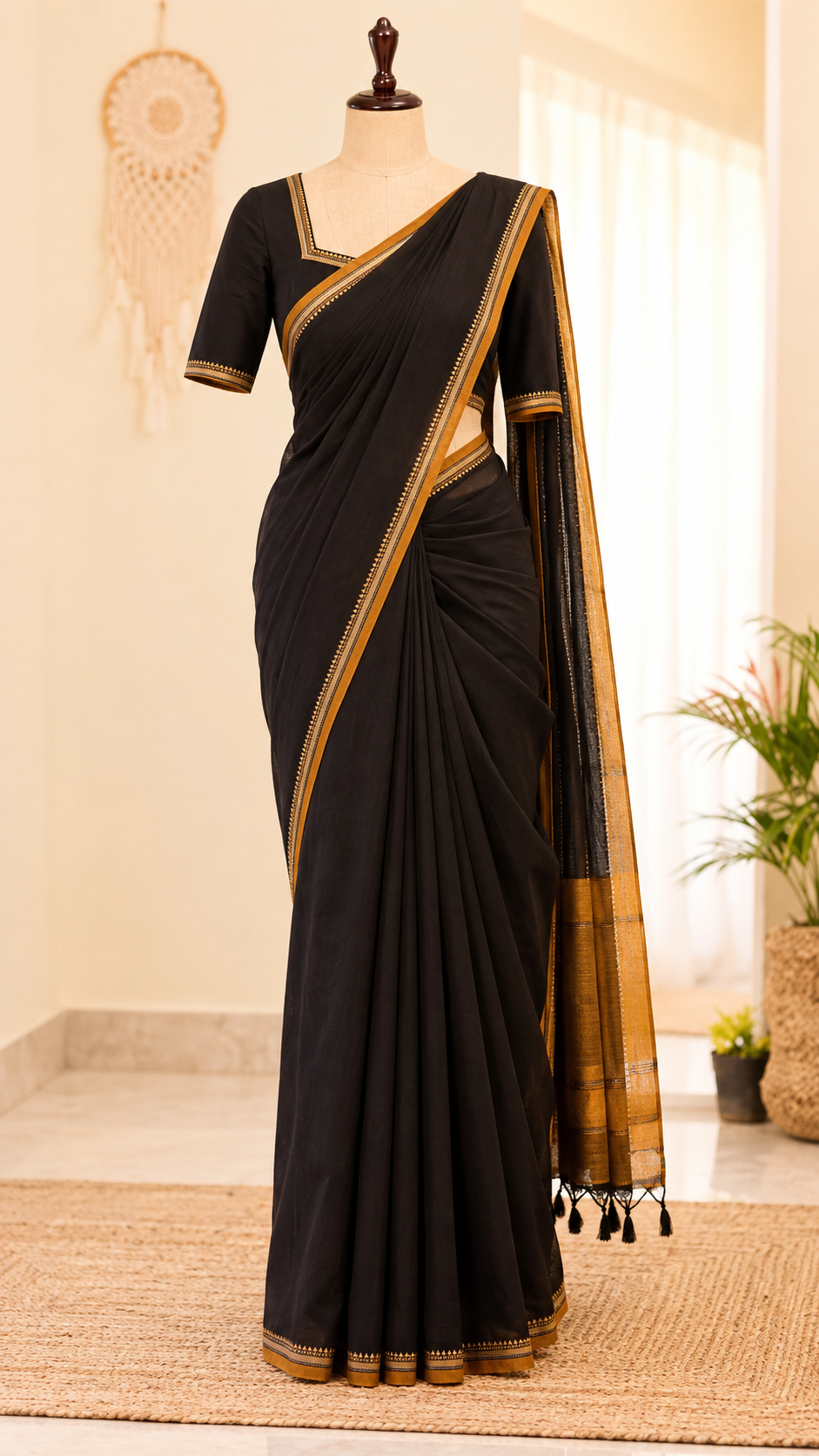 Narayanpet Cotton Saree Black | TLL445