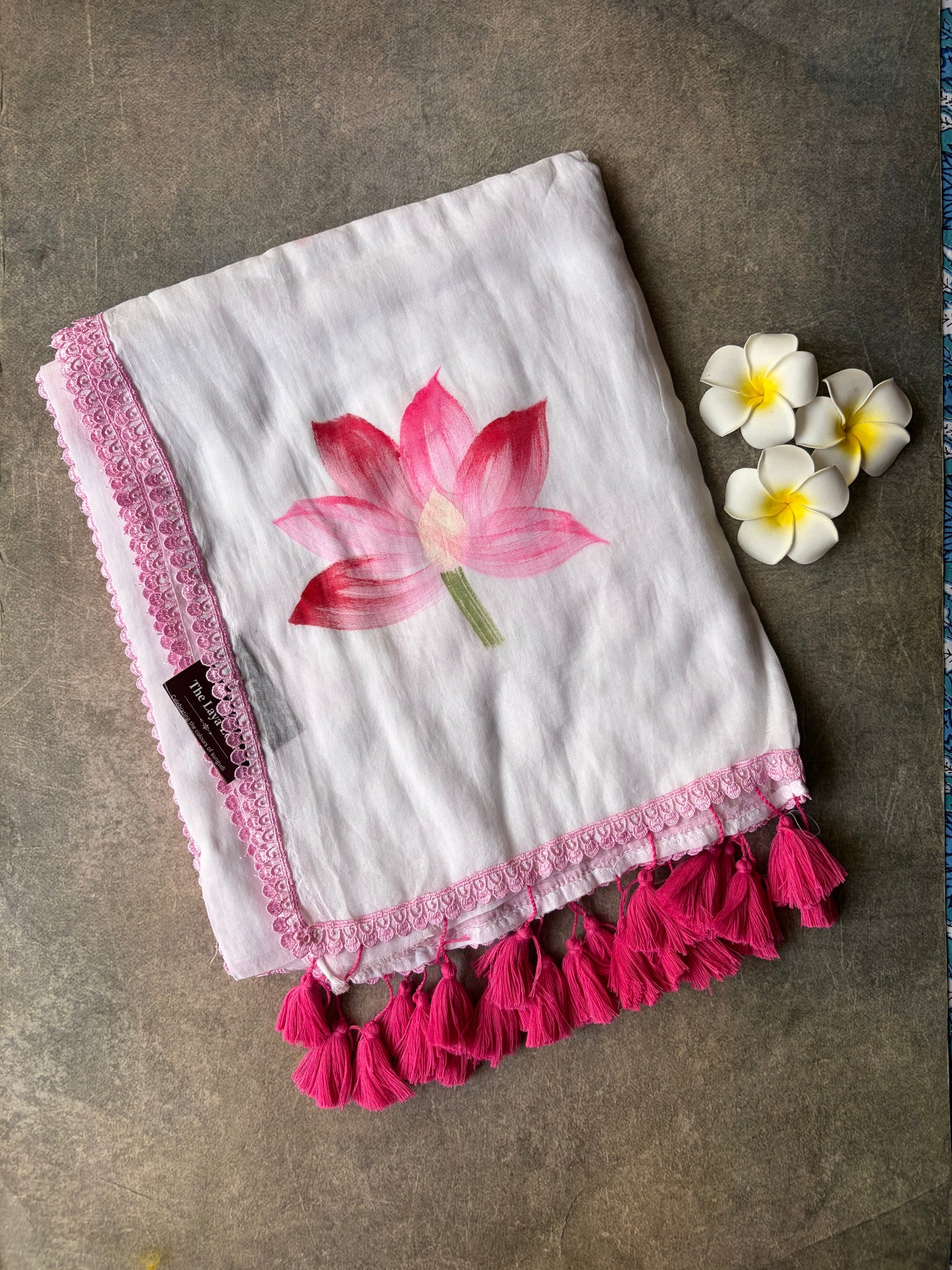 Hand Painted Mul Mul Cotton Saree White | TLL557