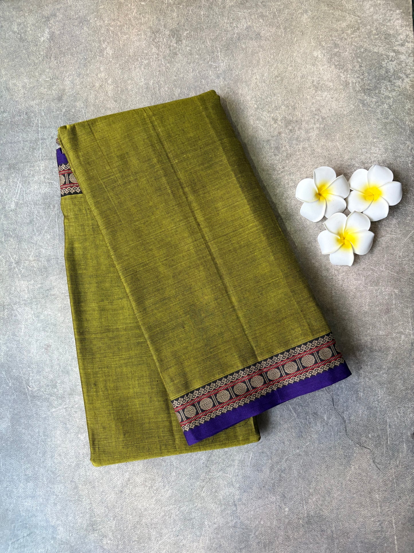 Narayanpet Cotton Saree Olive Green | TLL433