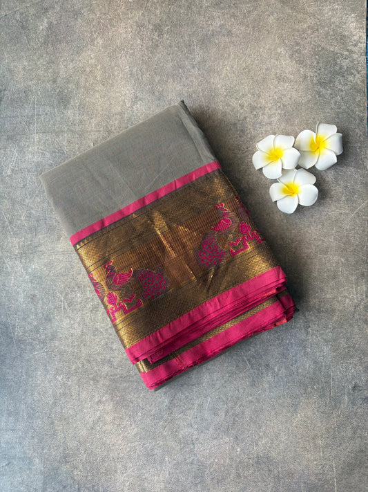 Kanchi Cotton Saree Grey | TLL256