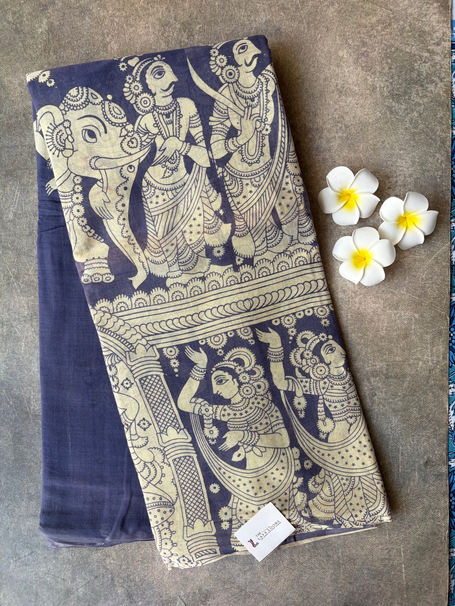 Traditional Kalamkari Soft Cotton Saree Blue | TLL620