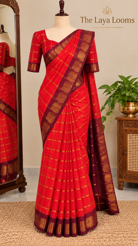 Kattam Sungudi Cotton Saree Orange | TLL334