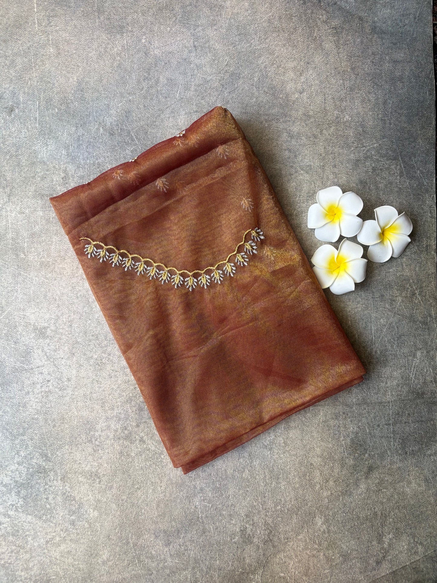 Embroidery Work Tissue Silk Blouse Piece Brown | TLL358