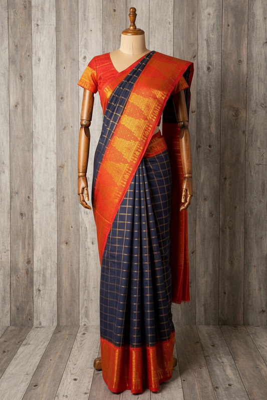 Big Border Temple Design Sungudi with matching Blouse 