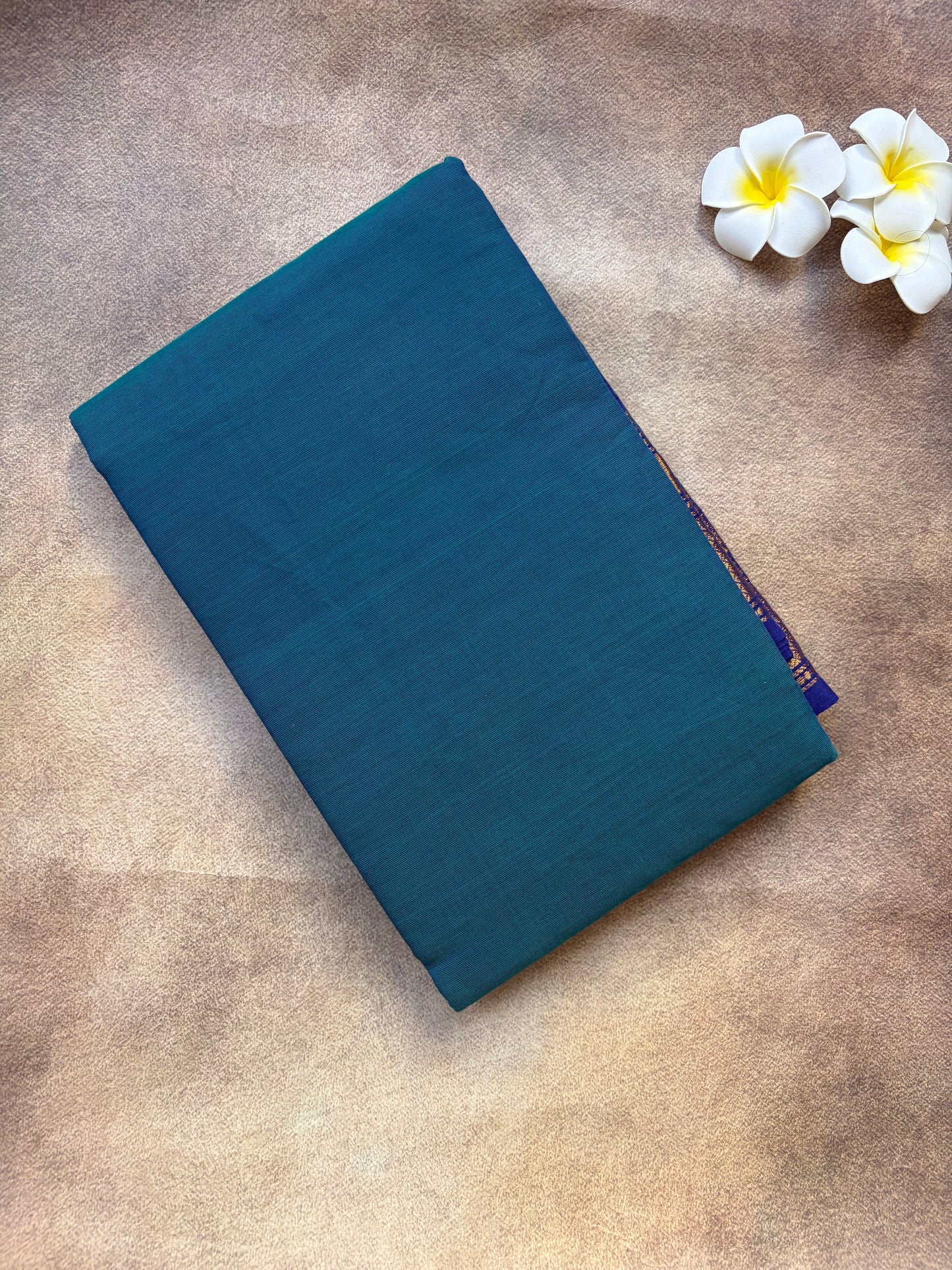 Premium Kanchi Cotton Saree with Peacock Zari Motif – Blue Border Elegance