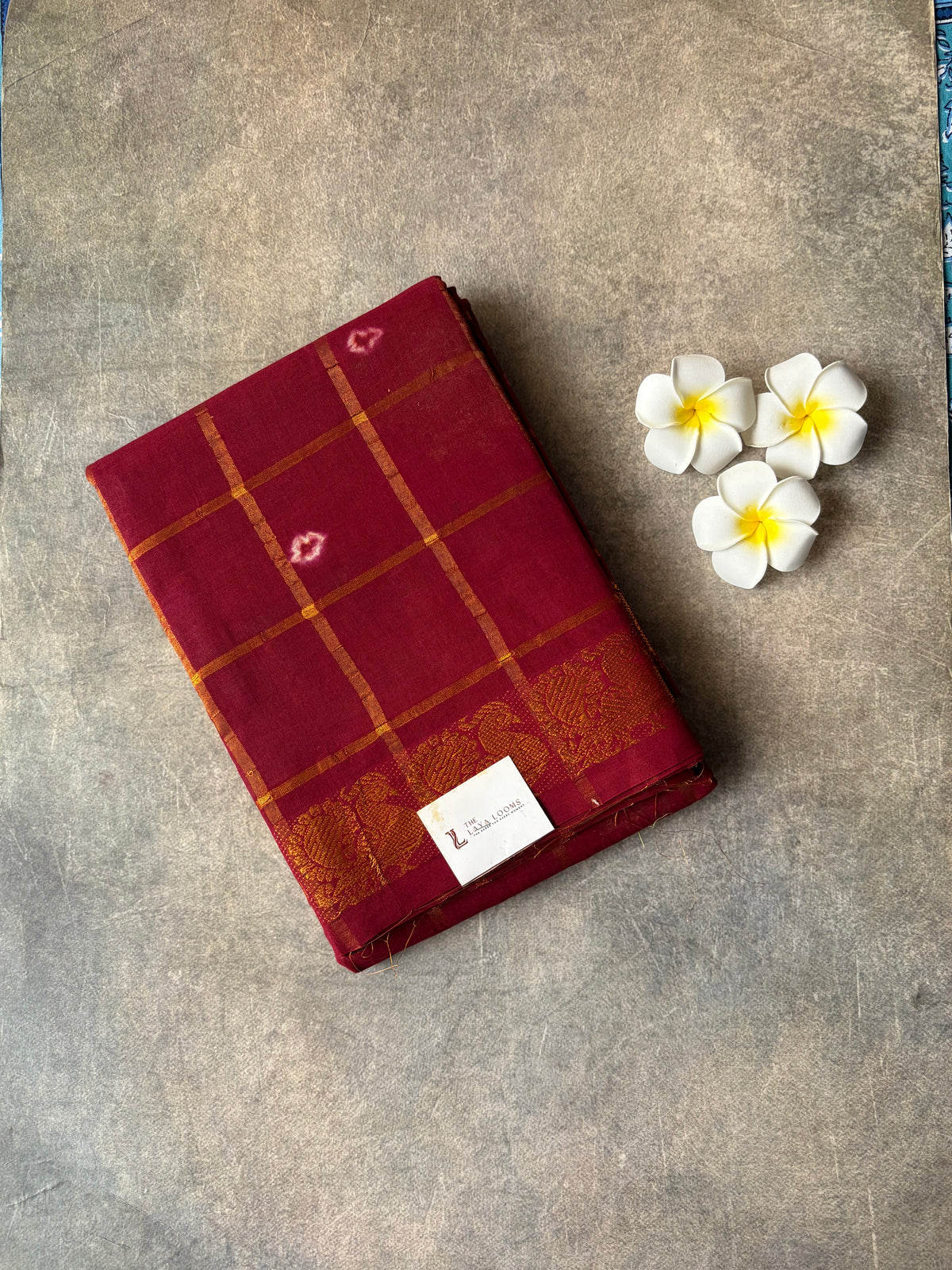 Kattam Sungudi Cotton Saree Maroon | TLL651