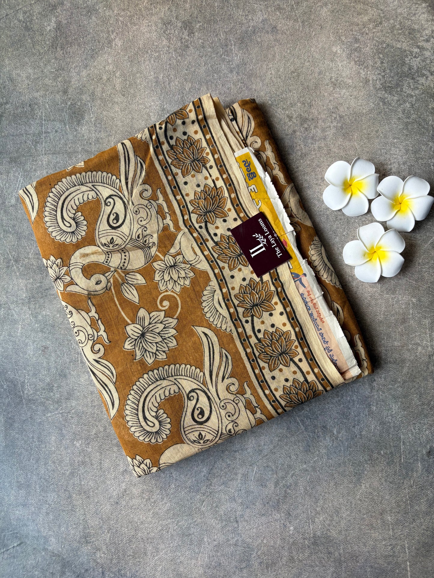 Kalamkari Mul Mul Cotton Saree Mustard Yellow | TLL611