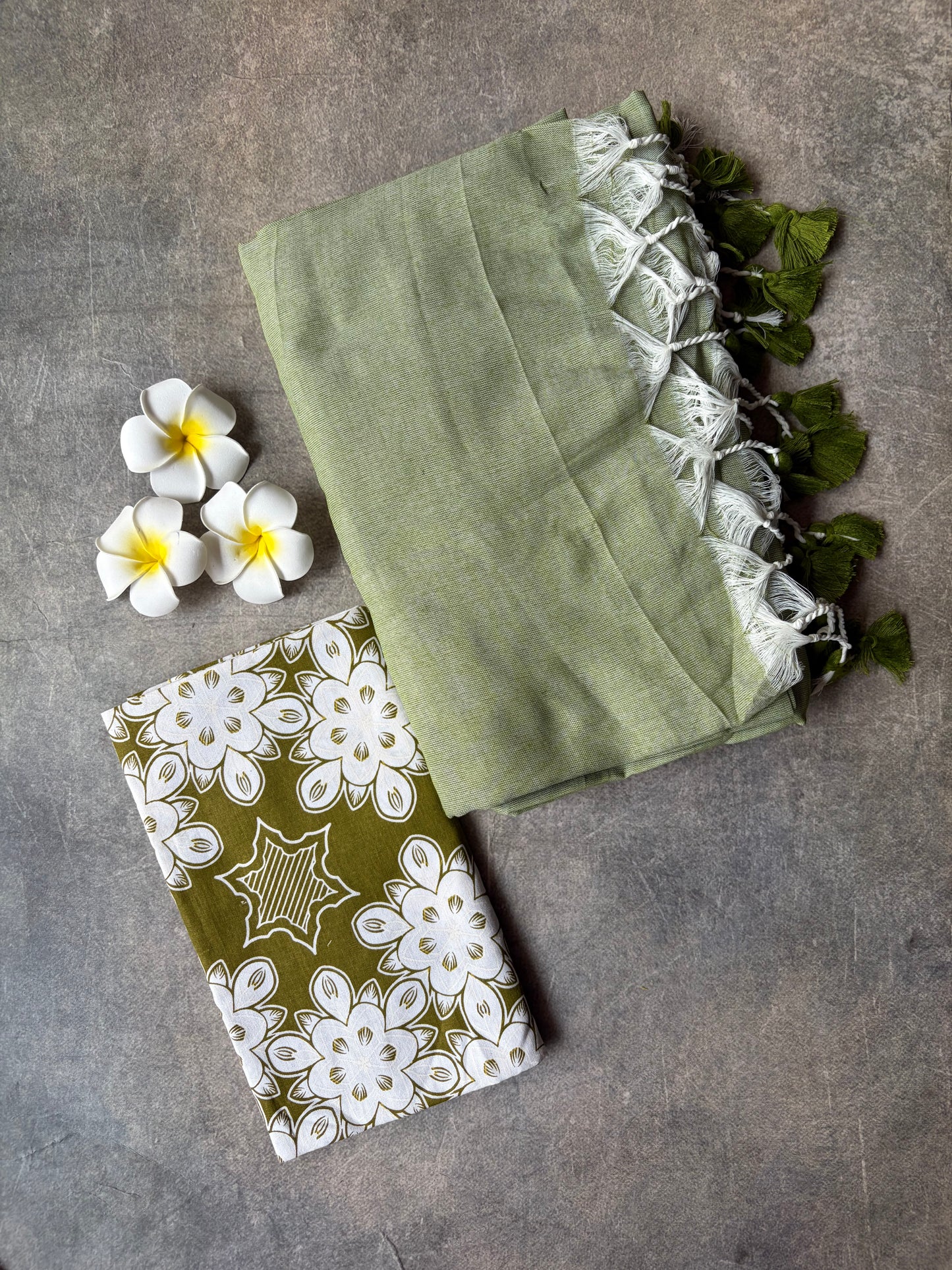 Khadi Cotton Saree Olive Green | TLL720