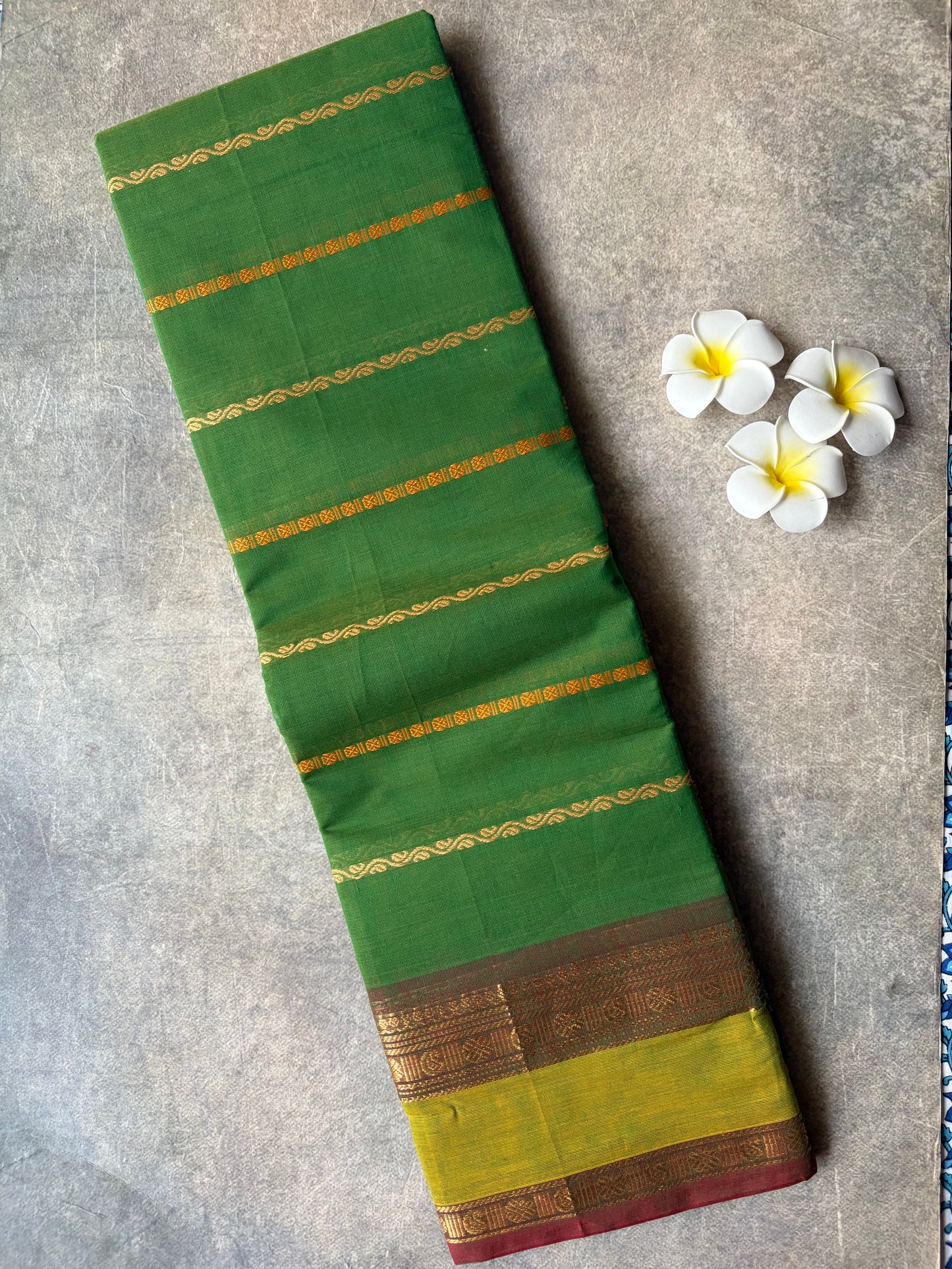 Kanchi Cotton Saree Velthari Parrot Green | TLL698