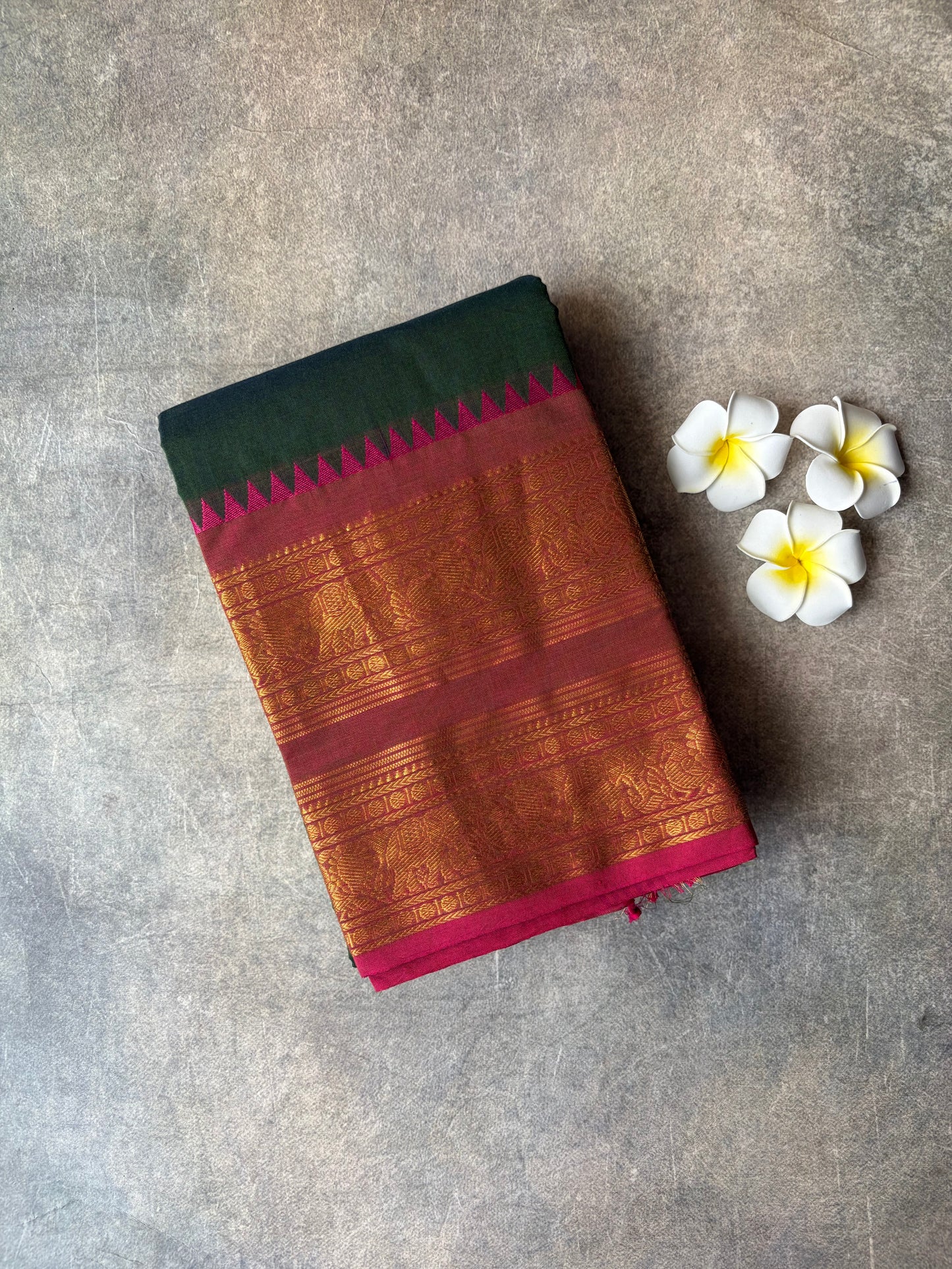 Kanchi Cotton Saree Forest Green | TLL267