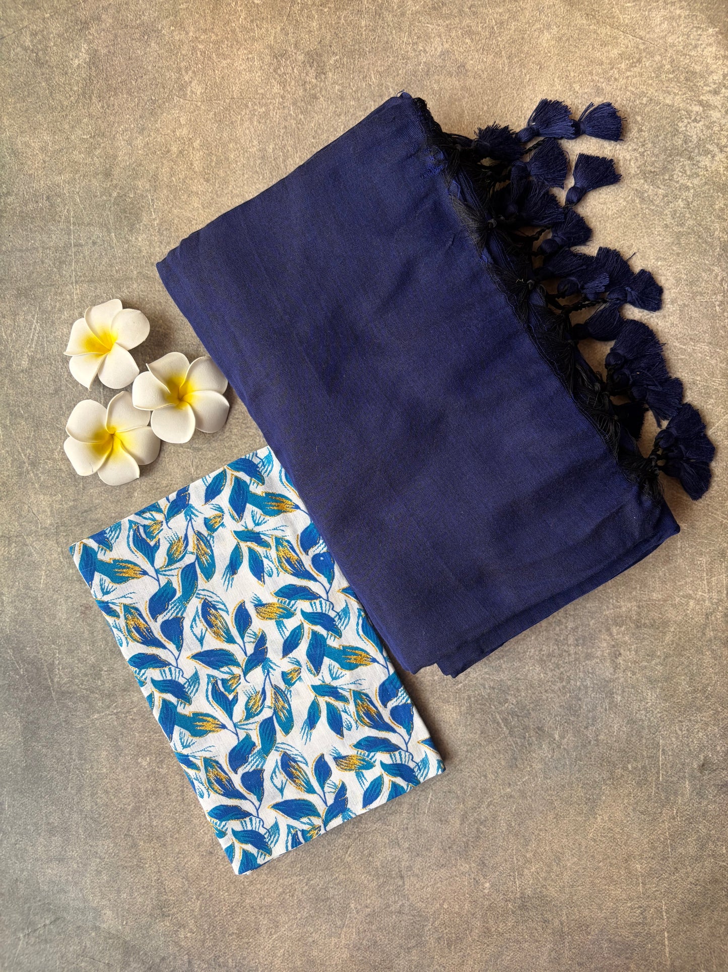 Khadi Cotton Saree Navy Blue | TLL735