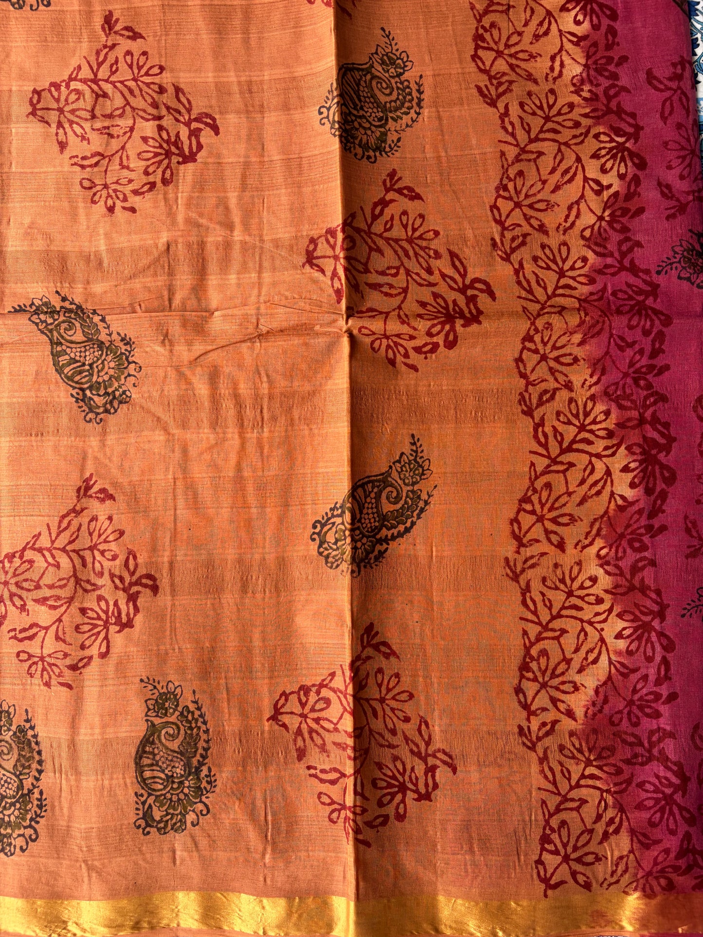 Peach with Maroon Pure Cotton Saree | TLL586