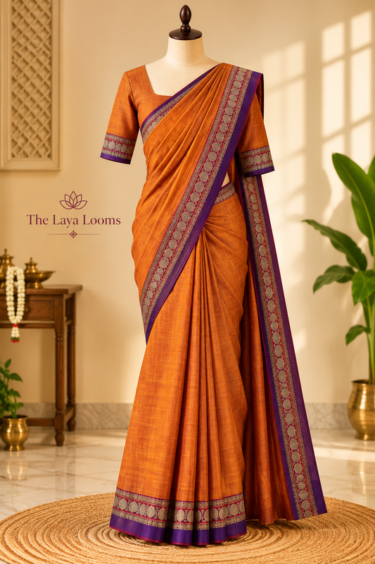 Narayanpet Cotton Saree Orange | TLL447