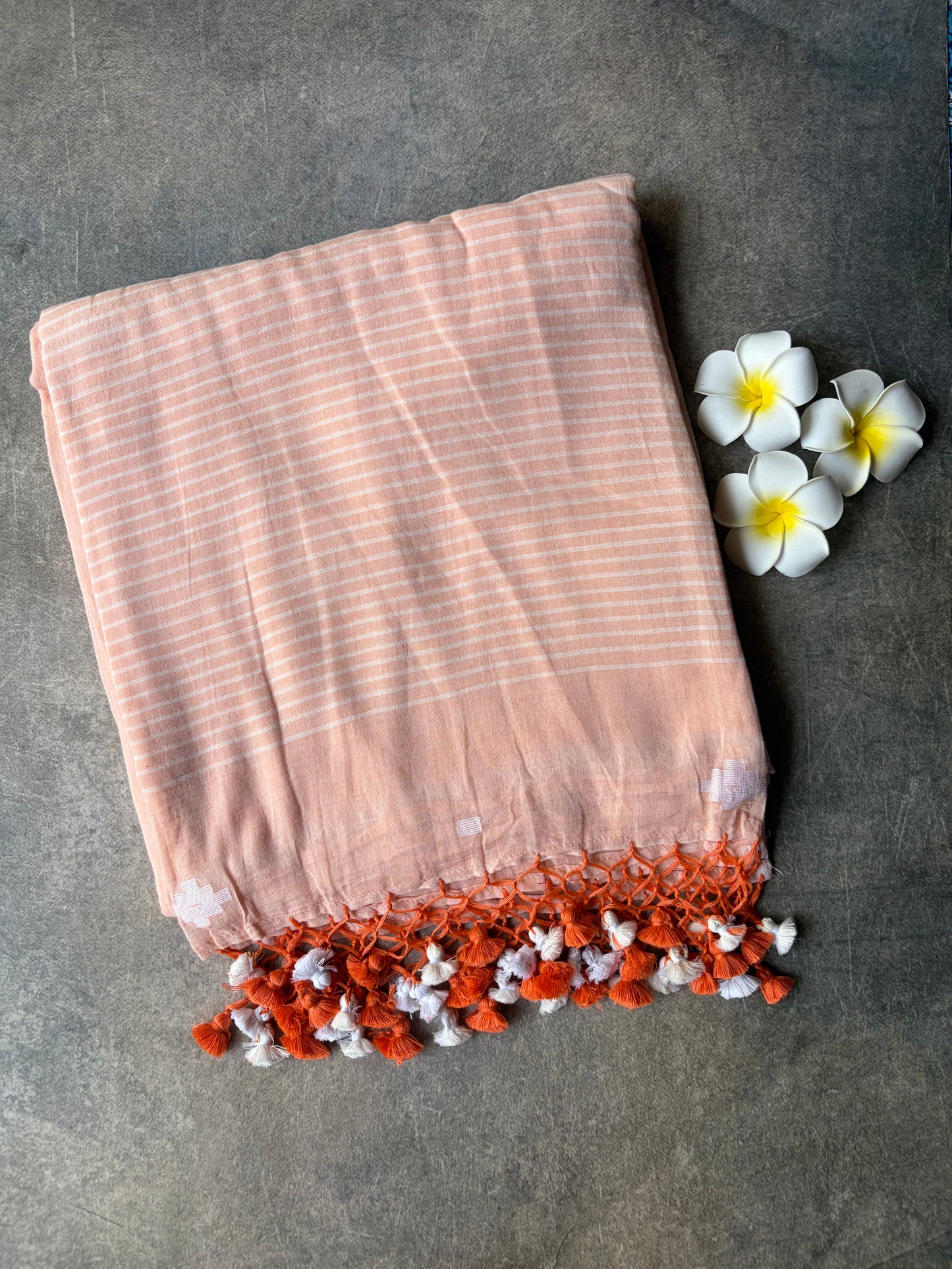 Jamdani Mul Mul Cotton Saree Peach | TLL548