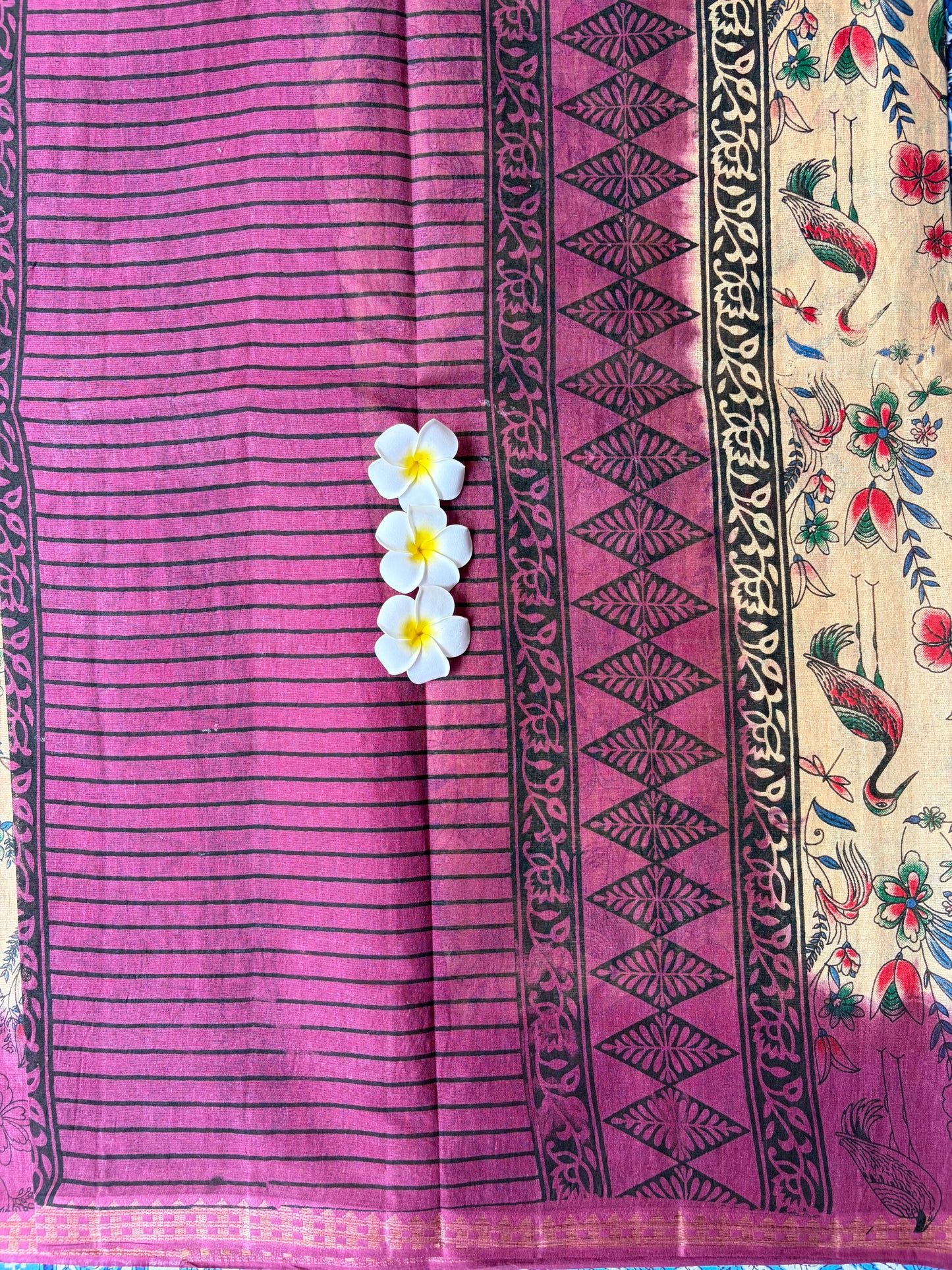 Kalamkari Cotton Saree Cream with Maroon | TLL596
