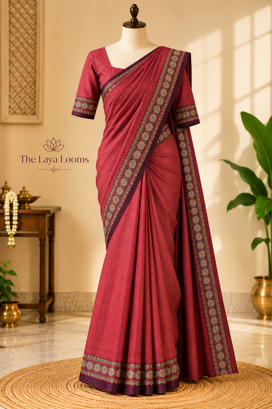 Narayanpet Cotton Saree Red-Pink | TLL439