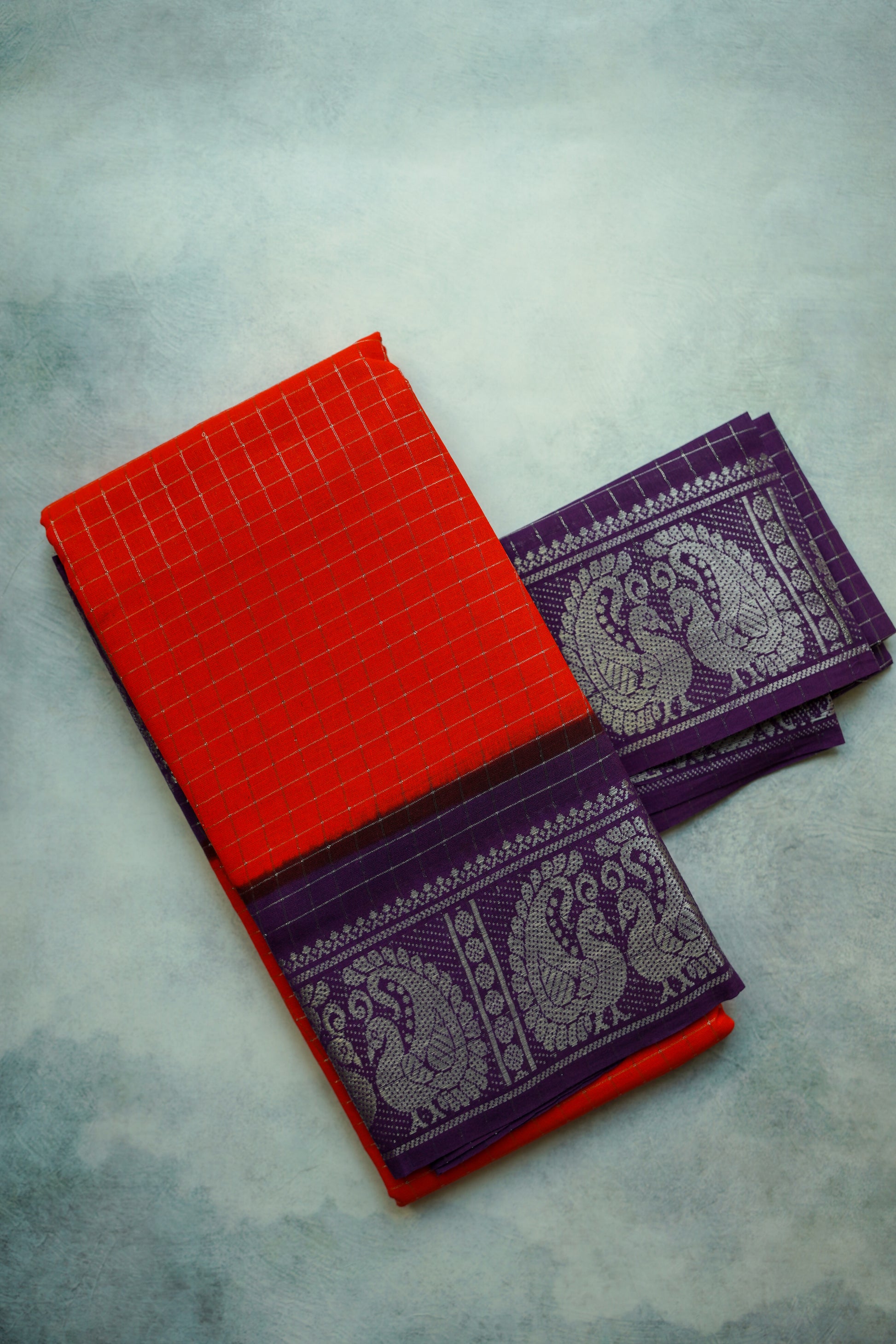 Checked Sungudi Sarees Orange 